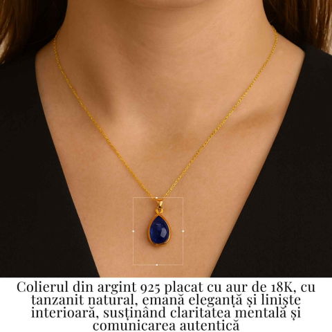 Colier Argint 925 placat cu Aur 18K si Tanzanit Lacrima – Claritate si Renastere Spirituala [1]