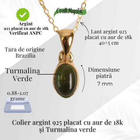 Colier Argint 925 Placat cu Aur 18K si Turmalina Verde Naturala – Armonie, Prosperitate si Vindecare Emotionala [3]