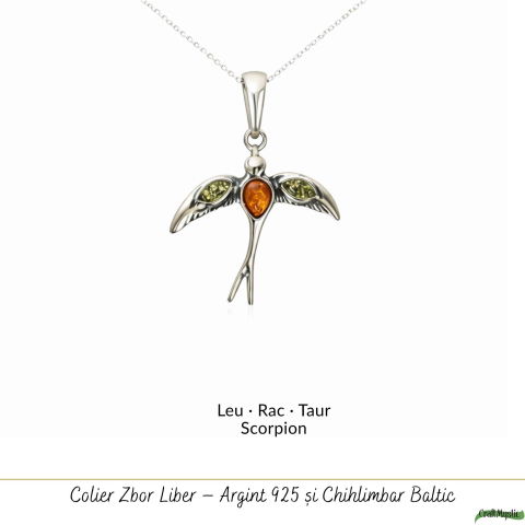 Colier Argint 925 Randunica cu Chihlimbar Natural – Libertate si Vitalitate [4]
