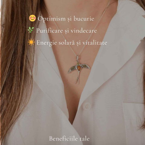 Colier Argint 925 Randunica cu Chihlimbar Natural – Libertate si Vitalitate [2]