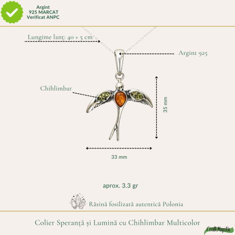 Colier Argint 925 Randunica cu Chihlimbar Natural – Libertate si Vitalitate [3]