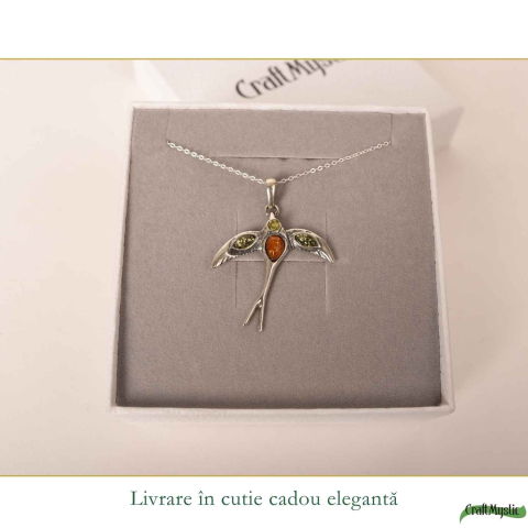 Colier Argint 925 Randunica cu Chihlimbar Natural – Libertate si Vitalitate [5]