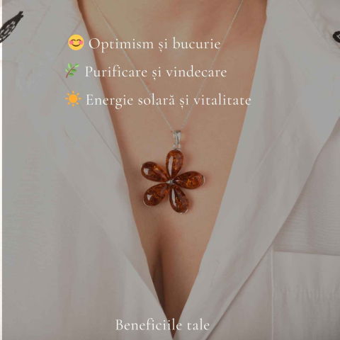 Colier Argint 925 cu Floare Mare din Chihlimbar Natural – Energie Calda si Protectie [2]