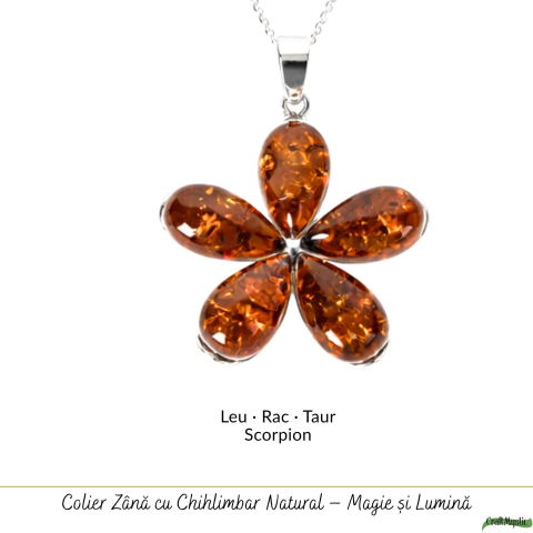 Colier Argint 925 cu Floare Mare din Chihlimbar Natural – Energie Calda si Protectie [4]