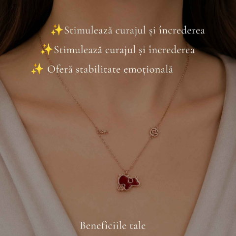 Colier Argint 925 Rose Gold cu Agat Rosu Natural forma calut– Energie, Curaj si Eleganta [2]
