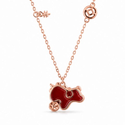 Prosperitate si Abundenta - Colier Argint 925 Rose Gold cu Agat Rosu Natural forma calut– Energie, Curaj si Eleganta