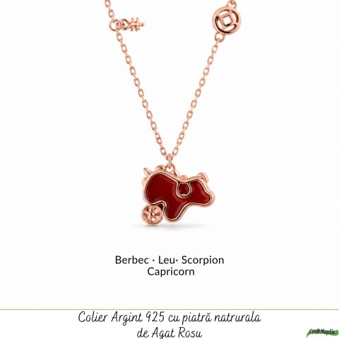 Colier Argint 925 Rose Gold cu Agat Rosu Natural forma calut– Energie, Curaj si Eleganta [4]