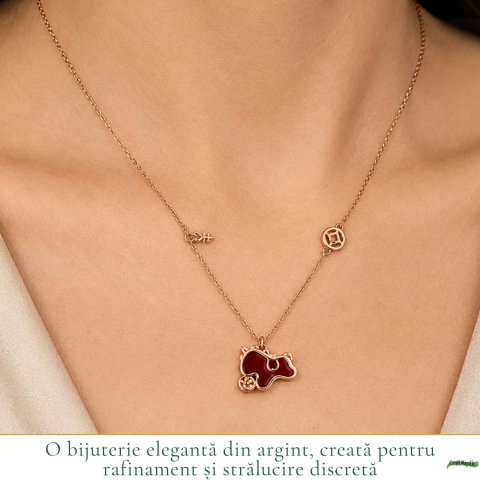 Colier Argint 925 Rose Gold cu Agat Rosu Natural forma calut– Energie, Curaj si Eleganta [1]