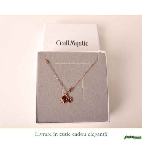 Colier Argint 925 Rose Gold cu Agat Rosu Natural forma calut– Energie, Curaj si Eleganta [5]