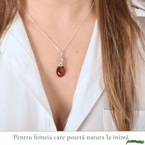 Colier argint 925 oval cu infinit si chihlimbar natural – Vitalitate si echilibru [1]