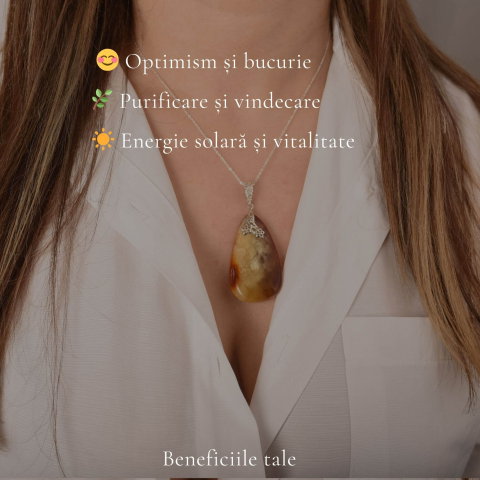 Colier argint 925 cu lacrima mare si chihlimbar natural – Energie solara si vitalitate [3]