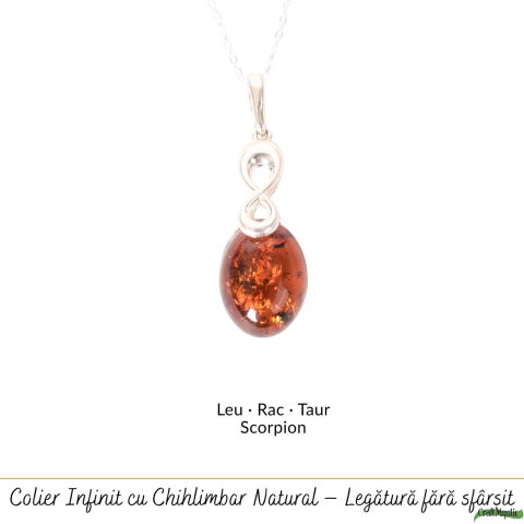 Colier argint 925 oval cu infinit si chihlimbar natural – Vitalitate si echilibru [4]