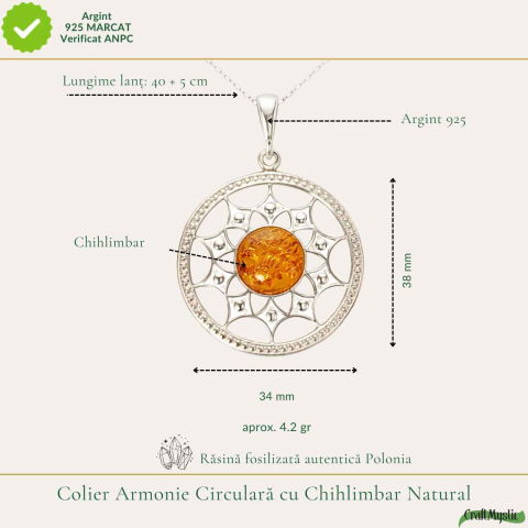 Colier Argint 925 Rotund cu Bobita de Chihlimbar Natural – Energie si Vitalitate [3]