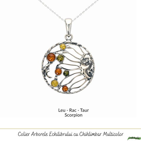 Colier Argint 925 Rotund Soare si Luna cu Chihlimbar Natural – Echilibru si Vitalitate [4]