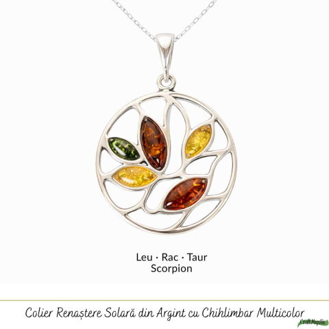 Colier Argint 925 Rotund cu Frunze din Chihlimbar Natural – Vitalitate Solara [4]