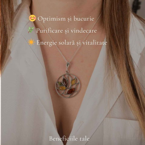 Colier Argint 925 Rotund cu Frunze din Chihlimbar Natural – Vitalitate Solara [2]