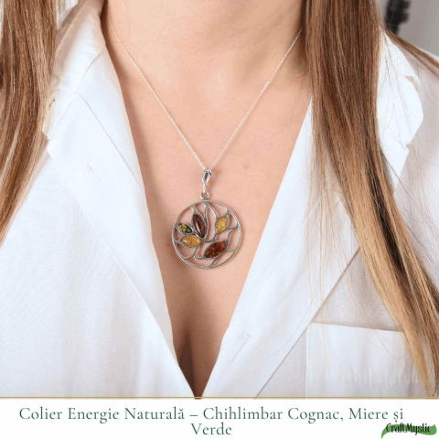 Colier Argint 925 Rotund cu Frunze din Chihlimbar Natural – Vitalitate Solara [1]