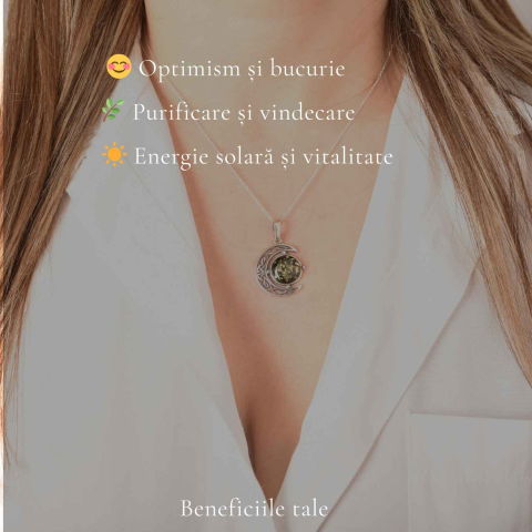 Colier Argint 925 Semiluna cu Chihlimbar Verde Natural – Protecție si Vitalitate [2]
