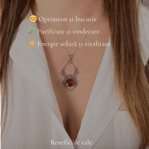 Colier Argint 925 Paianjen cu Chihlimbar Natural – Protecție si Vitalitate [2]