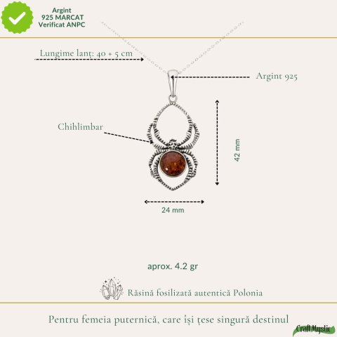 Colier Argint 925 Paianjen cu Chihlimbar Natural – Protecție si Vitalitate [3]