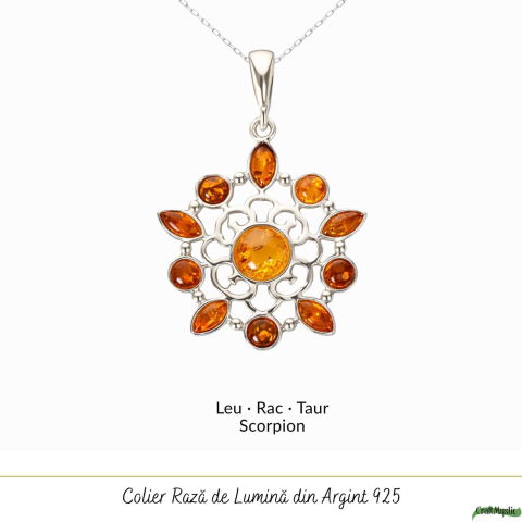 Colier Argint 925 Floare cu Chihlimbar Natural – Vitalitate si Feminitate [4]