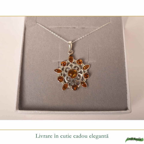 Colier Argint 925 Floare cu Chihlimbar Natural – Vitalitate si Feminitate [5]
