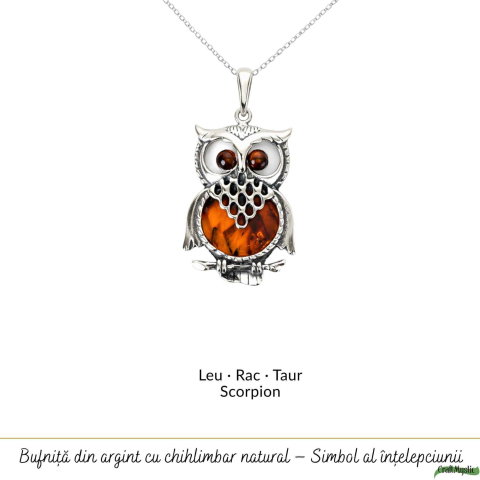 Colier argint 925 Bufnita cu chihlimbar natural – Claritate si vitalitate [4]