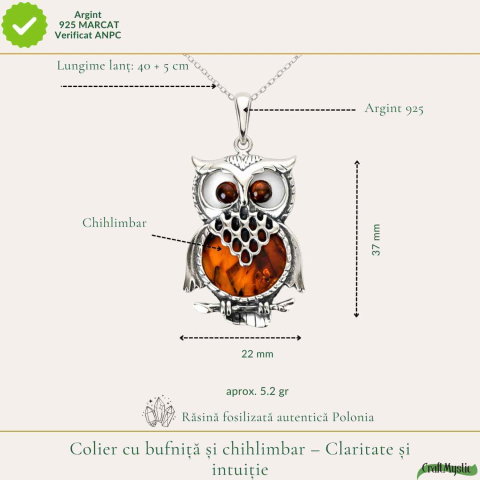 Colier argint 925 Bufnita cu chihlimbar natural – Claritate si vitalitate [3]