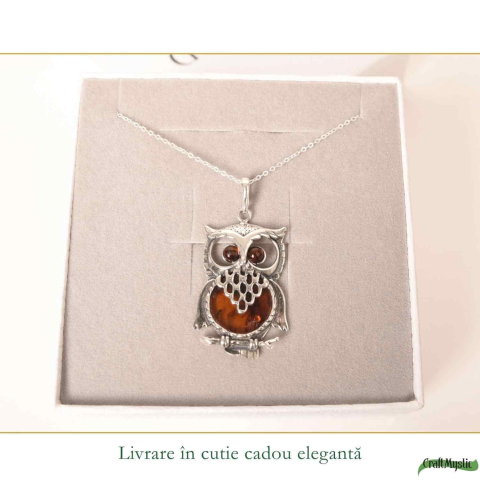 Colier argint 925 Bufnita cu chihlimbar natural – Claritate si vitalitate [5]