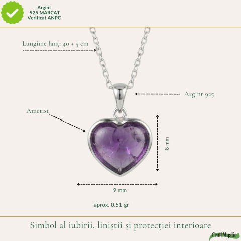 Colier Argint 925 Inima cu Ametist Natural – Calm, Iubire si Echilibru Interior [3]