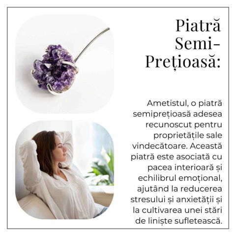 Colier Choker Argintiu cu Piatra Naturala Ametist Druzy - Protecte si Energie Positiva [5]