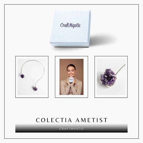 Colier Choker Argintiu cu Piatra Naturala Ametist Druzy - Protecte si Energie Positiva [6]
