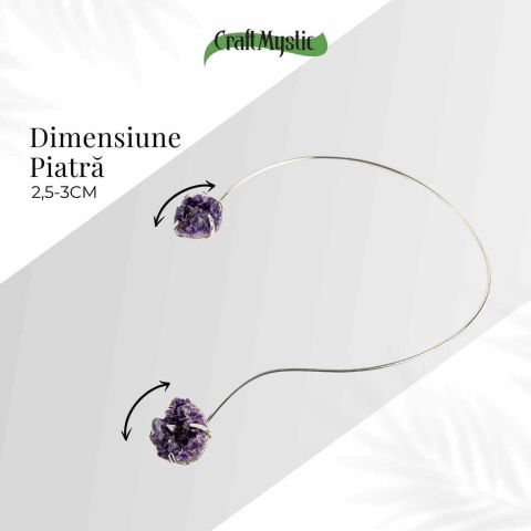Colier Choker Argintiu cu Piatra Naturala Ametist Druzy - Protecte si Energie Positiva [4]