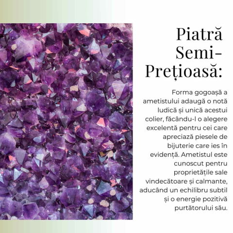 Colier Argintiu cu Ametist Forma Pi - Calm și Spiritualitate, Lungime Totala 50 cm, Diametru Pandantiv 20 mm [5]