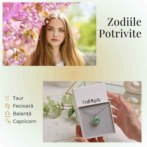 Colier Argintiu cu Aventurin Verde Forma Pi - Echilibru și Prosperitate, Lungime Totala 50 cm, Diametru Pandantiv 20 mm [2]