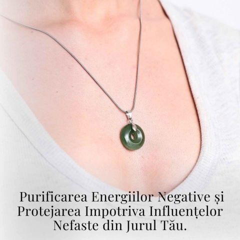 Colier Argintiu cu Aventurin Verde Forma Pi - Echilibru și Prosperitate, Lungime Totala 50 cm, Diametru Pandantiv 20 mm [6]