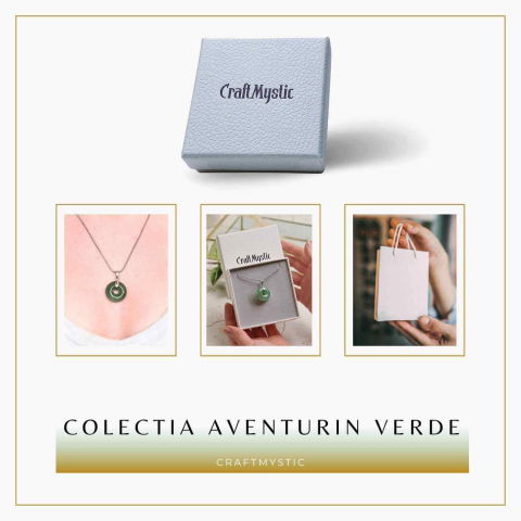 Colier Argintiu cu Aventurin Verde Forma Pi - Echilibru și Prosperitate, Lungime Totala 50 cm, Diametru Pandantiv 20 mm [8]