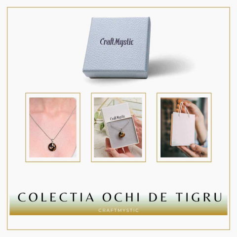 Colier Argintiu cu Ochi de Tigru Forma Pi - Protectie si Energie, Lungime Totala 50 cm, Diametru Pandantiv 20 mm [7]