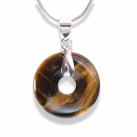 Colier Argintiu cu Ochi de Tigru Forma Pi - Protectie si Energie, Lungime Totala 50 cm, Diametru Pandantiv 20 mm [9]