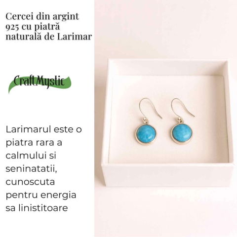 Cercei Argint 925 cu Larimar Rotund – Armonie si Linstire Interioara [2]