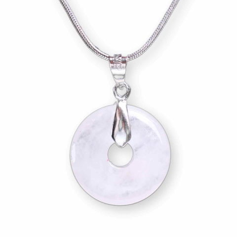 Colier Argintiu Cuart Transparent Forma Pi - Claritate si Energie Pura, Lungime Totala 50 cm, Diametru Pandantiv 20 mm [9]