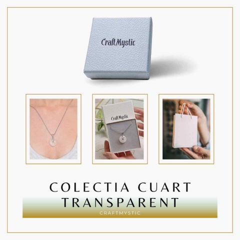 Colier Argintiu Cuart Transparent Forma Pi - Claritate si Energie Pura, Lungime Totala 50 cm, Diametru Pandantiv 20 mm [7]