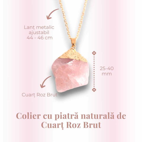 Colier auriu ajustabil cu pandantiv din Cuart Roz brut – Vindecare și Iubire [4]