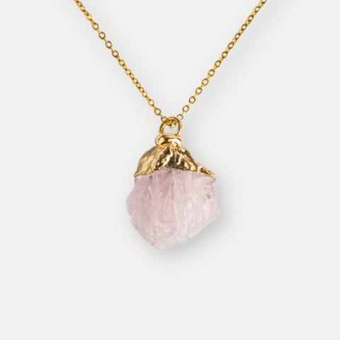 Bijuterii Semiprețioase - Iubire si Armonie – Colier cu Piatra Cuart Roz si Lant Auriu