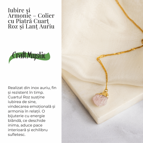 Iubire si Armonie – Colier cu Piatra Cuart Roz si Lant Auriu [2]