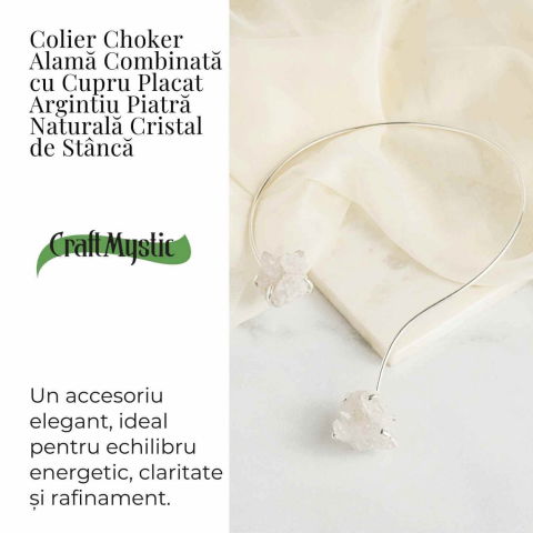 Colier Choker Argintiu cu Cristal de Stanca – Echilibru si Claritate Energetica [2]