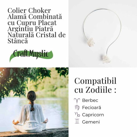Colier Choker Argintiu cu Cristal de Stanca – Echilibru si Claritate Energetica [4]