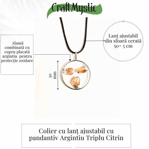 Colier cu pandantiv rotund si 3 pietre de Citrin – Abundenta si Energie Pozitiva [4]