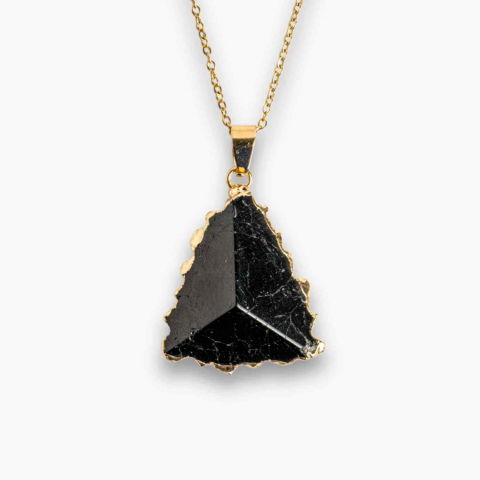 Capricorn - Colier Auriu din Cupru Placat cu Piatra Naturala Obsidian - Protectie si Echilibru