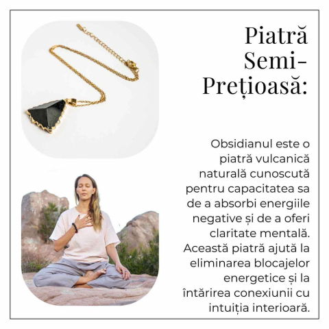 Colier Auriu din Cupru Placat cu Piatra Naturala Obsidian - Protectie si Echilibru [5]